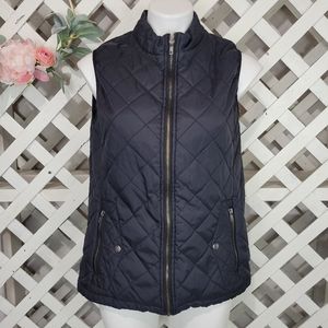 Missmoly Black Quilted Zip Up Vest Size Large